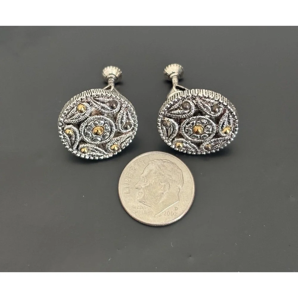 Vintage Napier Earrings Gold Silver Tone Screw On 80s 90s Glam‎ Chic Elegant